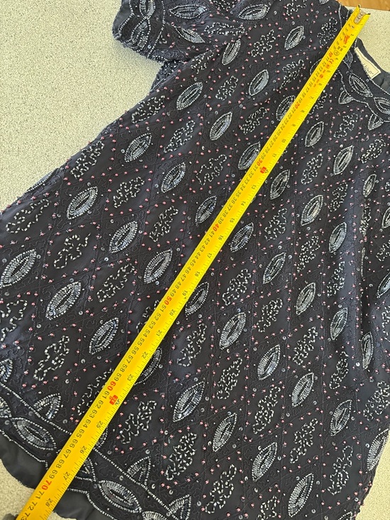 Frank Usher Navy Beaded Embroidered Top Heavy Luxe Blouse Event Quiet Luxury S - Picture 16 of 16